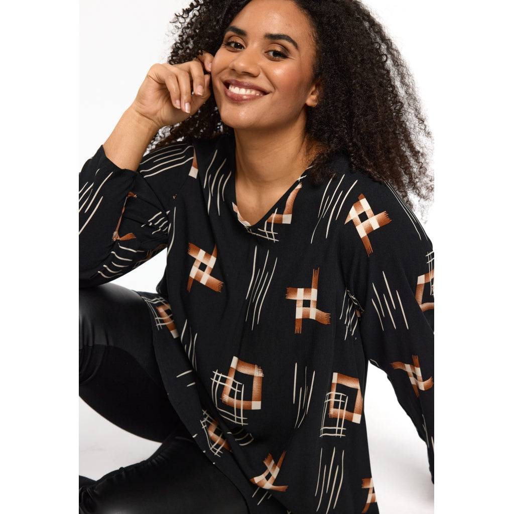 Studio SBerit Blouse Blouse Black with copper and white patterns