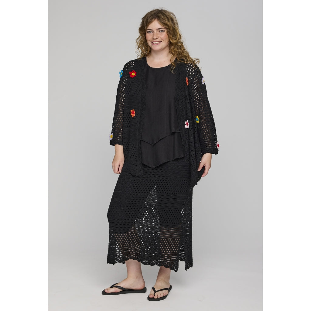 Studio SAmaya knit cardigan with flowers Cardigan Black