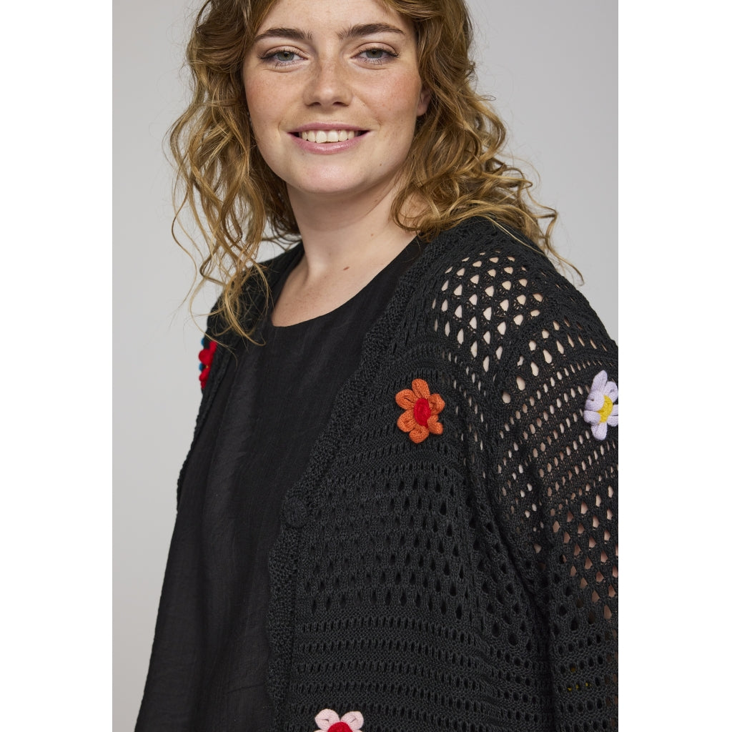 Studio SAmaya knit cardigan with flowers Cardigan Black