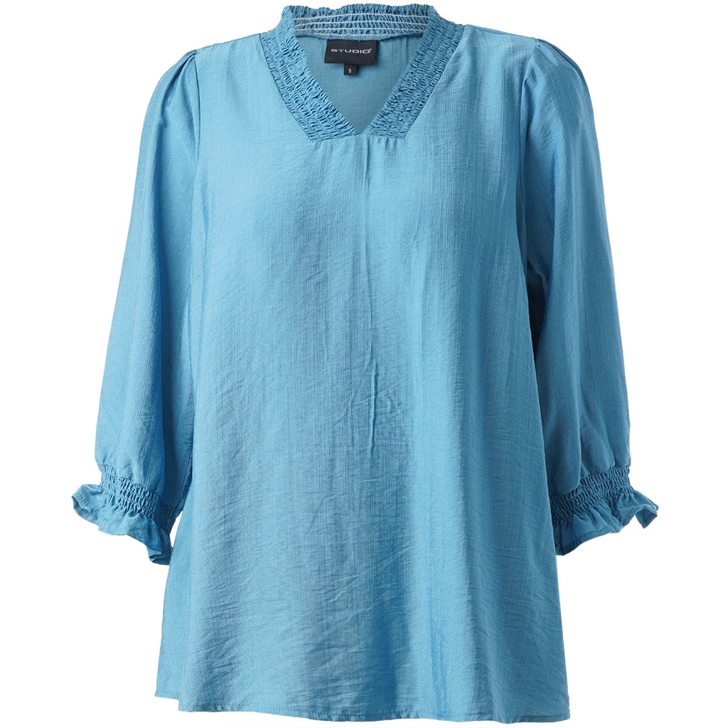 Studio SFeodora Blouse with smock neck Blouse light Blue